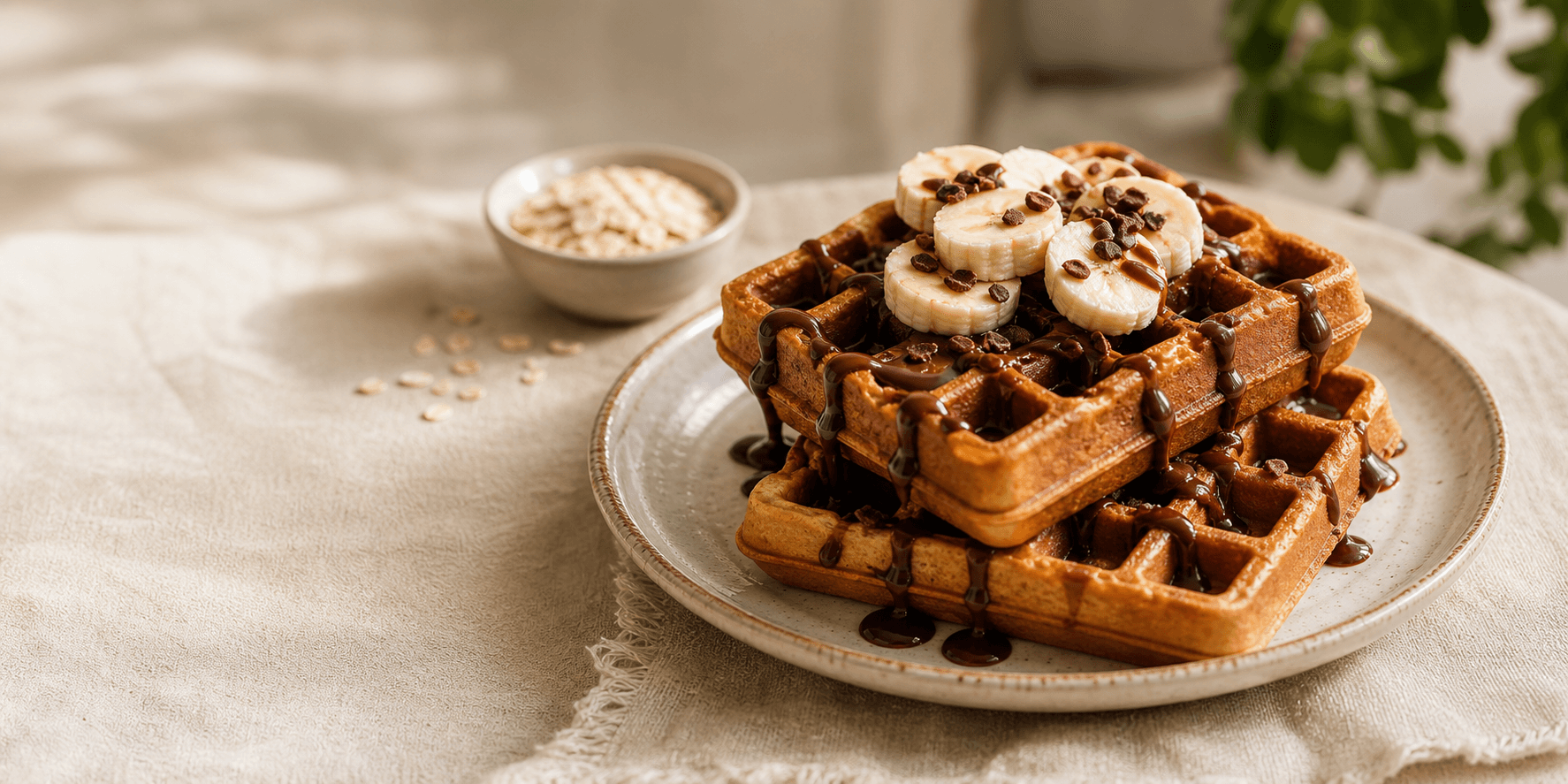 Waffles proteícos BASTI con platano y cacao