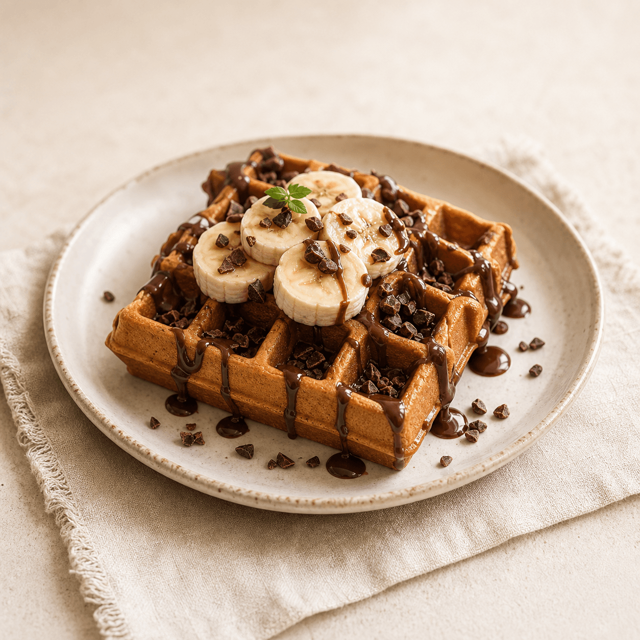 Waffle servido con sus acompañamientos